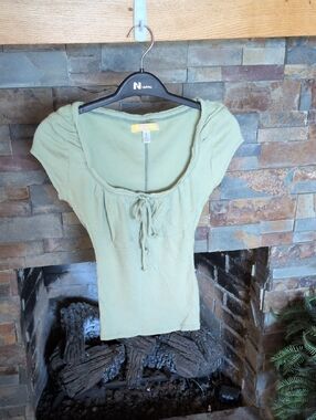 Urban Outfitters Sage Green Ribbed Tie-Front Scoop Top